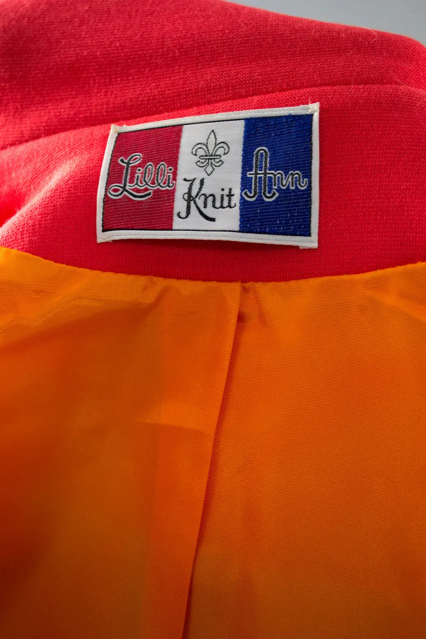 1960s Vintage Lilli Ann Cape Style Orange Red Knit Coat SOLD