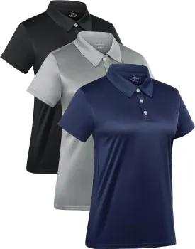 3-Pack Women's Short-Sleeve Sport Polo Shirts Quick Dry Moisture-Wicking Activewear Polos Tops for Work