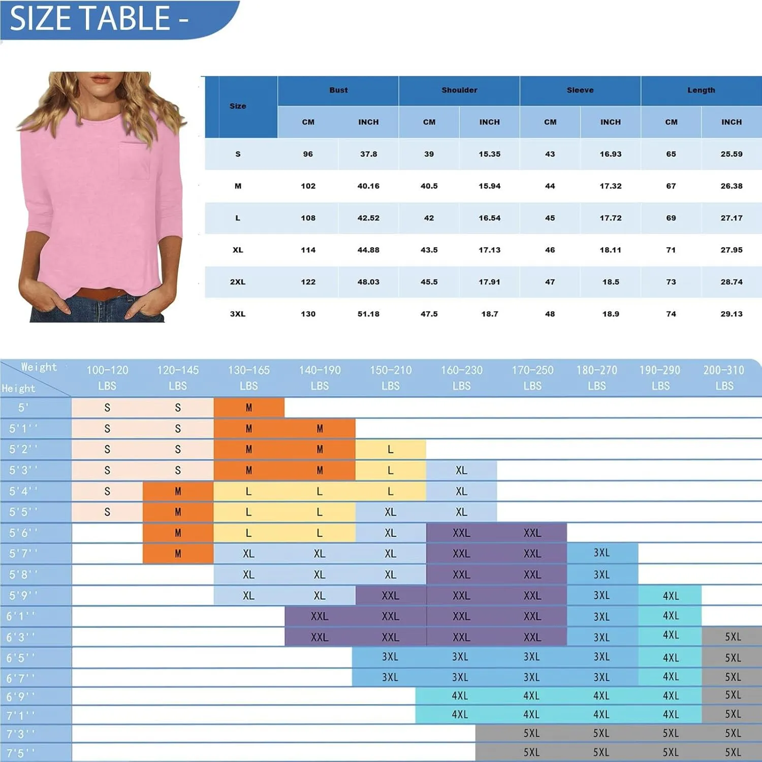 3/4 Length Sleeve Womens Tops Casual Loose Fit Crewneck T Shirts Cute Solid Three Quarter Length Tunic Tops