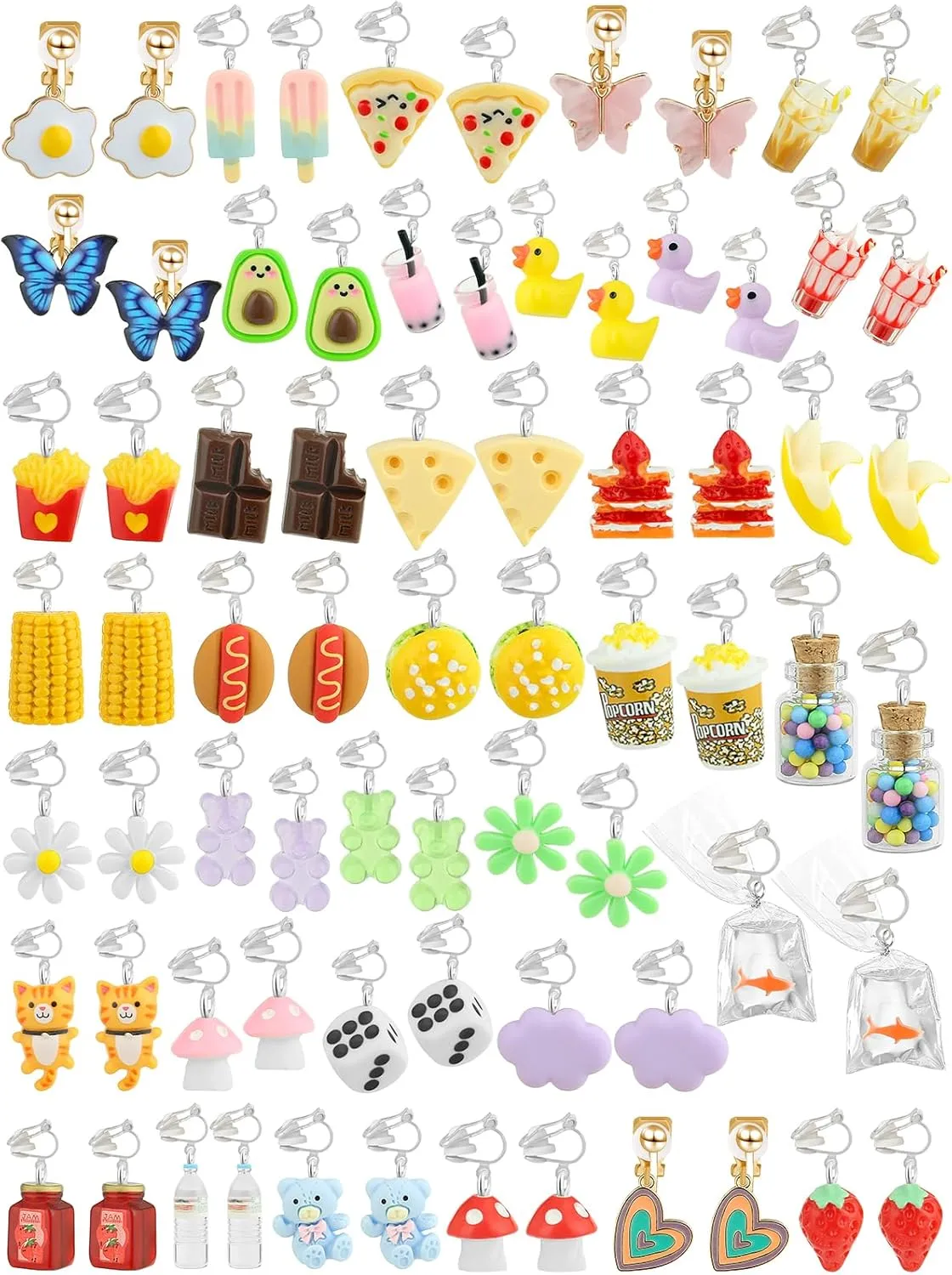 36 Pairs Weird Cute Earrings Fun Cool Mushroom Bear Flower Cat Funky Aesthetic Drop Dangle Earrings for Teen Girls Women Funny Jewelry Set