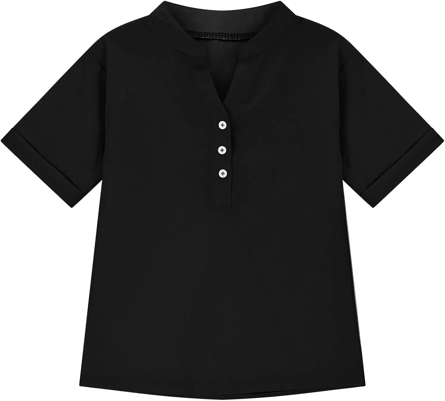 5-15T Baby Girls Linen Shirts Fashion Solid Color Short Sleeves V-Neck T-Shirts Soft Comfy Summer Blouse Tops