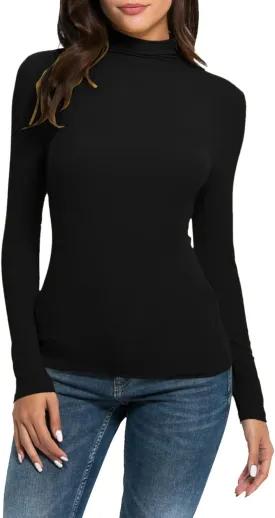 Active Layer Shirts Womens Mock Turtleneck Long-Sleeve Shirts Fitted Basic Stretchy Pullover Light Casual Tight Tops