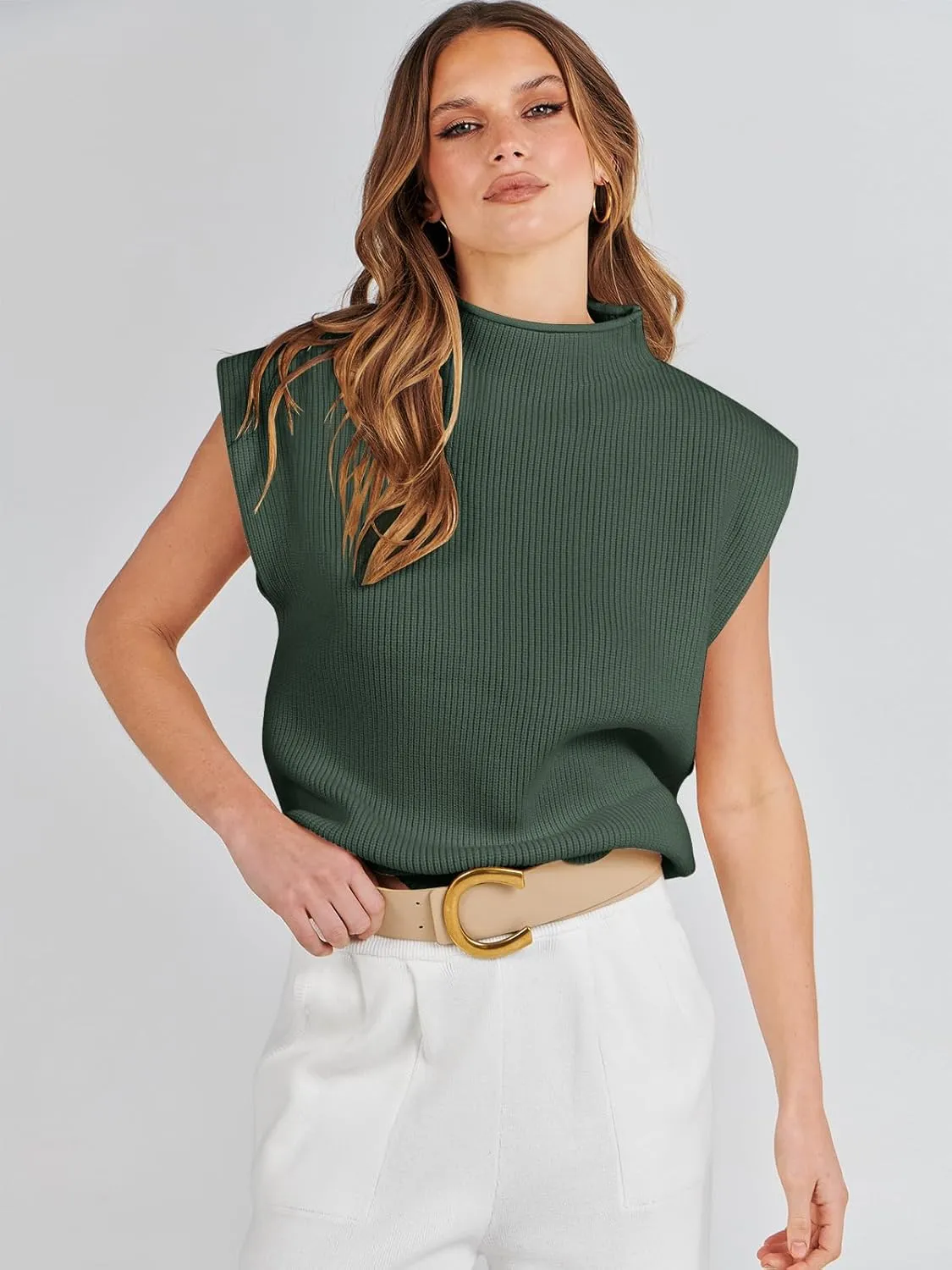 ANRABESS Women's Mock Neck Sleeveless Sweater Vest Casual Cap Sleeve Knit Pullover Tank Tops 2025 Spring Summer Clothes