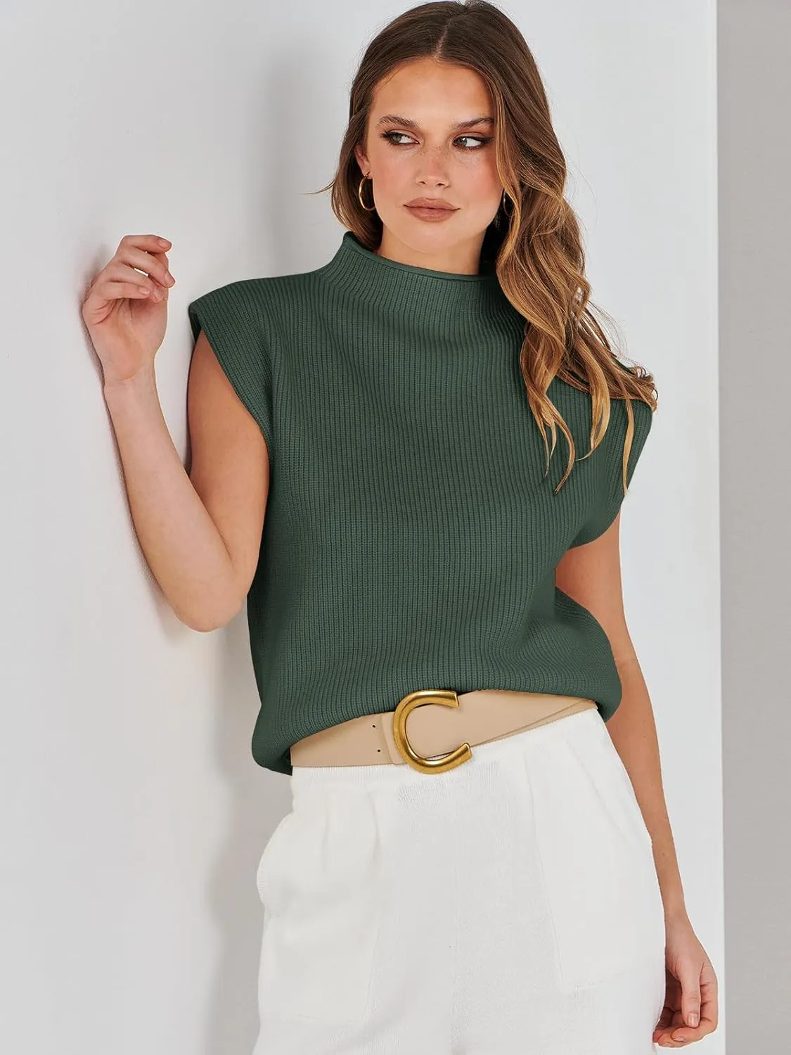 ANRABESS Women's Mock Neck Sleeveless Sweater Vest Casual Cap Sleeve Knit Pullover Tank Tops 2025 Spring Summer Clothes