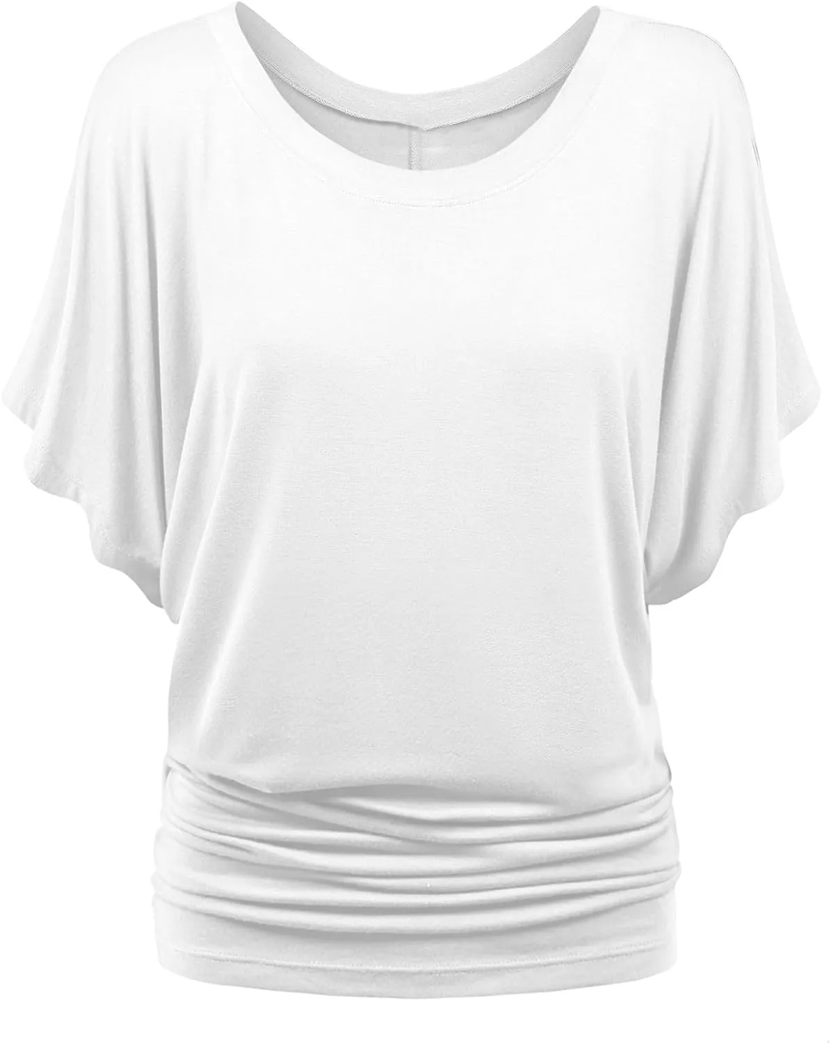 Batwing Tops for Women Ruched Summer Scoop Neck Dolman Top T Shirt with Side Shirring
