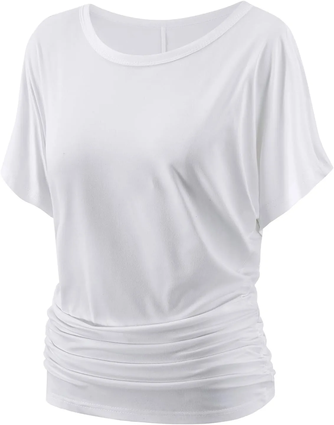 Batwing Tops for Women Ruched Summer Scoop Neck Dolman Top T Shirt with Side Shirring