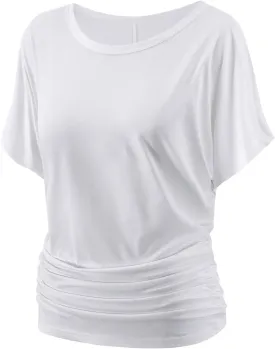 Batwing Tops for Women Ruched Summer Scoop Neck Dolman Top T Shirt with Side Shirring