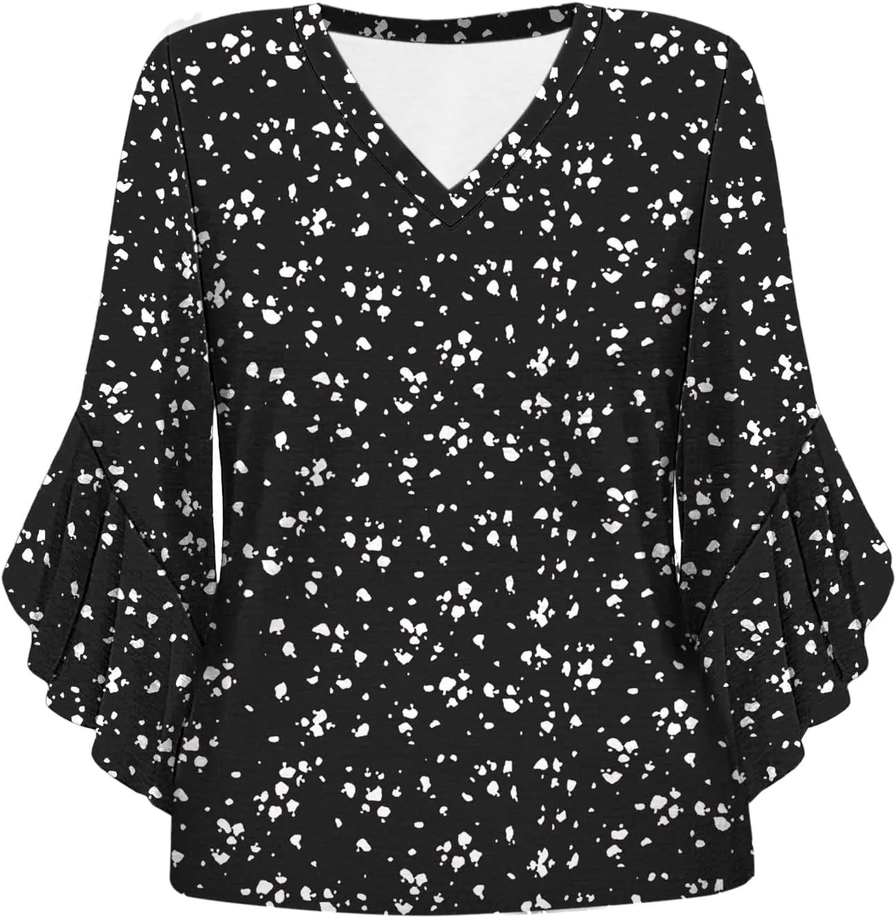 Blouses for Women Dressy Casual Cute Boho Floral Print Shirts 3/4 Ruffle Sleeve V Neck Double Layers Business Tops