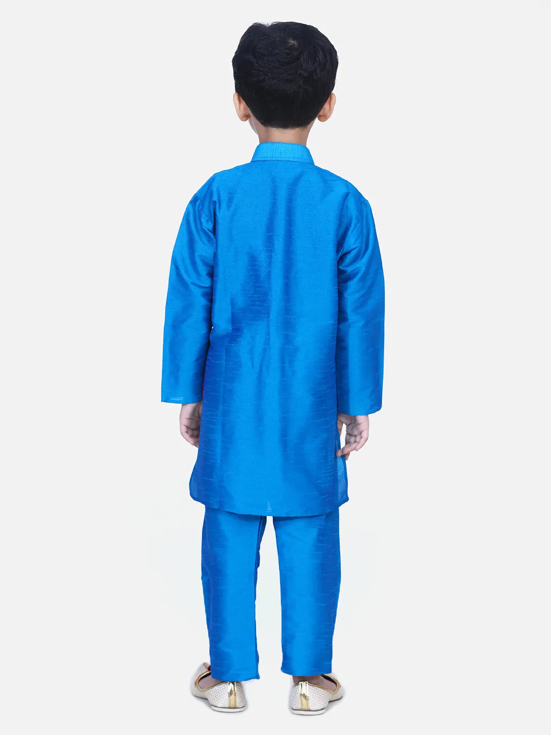 Boys Ethnic Wear Attached Chiffon printed Jacket Full Sleeve Kurta Pajama- Blue