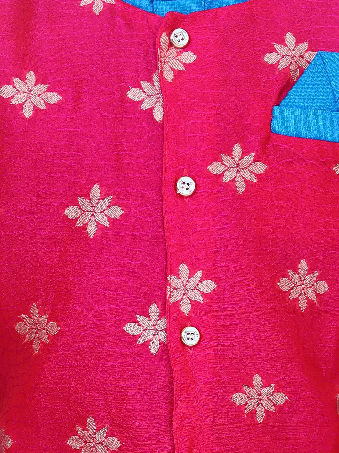 Boys Ethnic Wear Attached Chiffon printed Jacket Full Sleeve Kurta Pajama- Blue