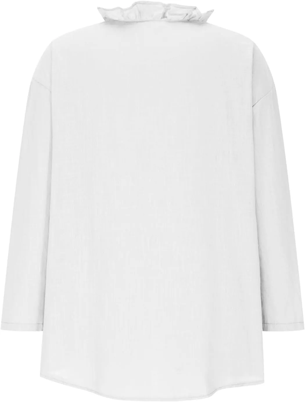 Button Down Shirt for Women Dressy Casual Cotton Linen 3/4 Sleeve Hi-Low Hem Blouse Ruffle Trim V Neck Summer Beach Tops