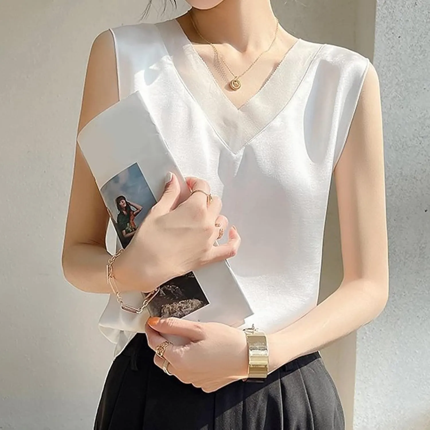 Cotton Tank Top Women Women's Camisole Glossy Satin Sleeveless V Neck Lace Toggle Womens Summer Cami Tops
