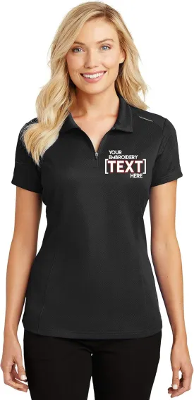 Custom Embroidered Polo Shirts for Ladies - Pinpoint Mesh Quarter Zip Personalized Embroidery Polos