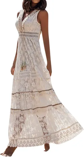 Denim Dress for Women Halter Neck Puff Sleeve Floral Boho Relaxed Fit Gauze Built in Bra Dresses Summer