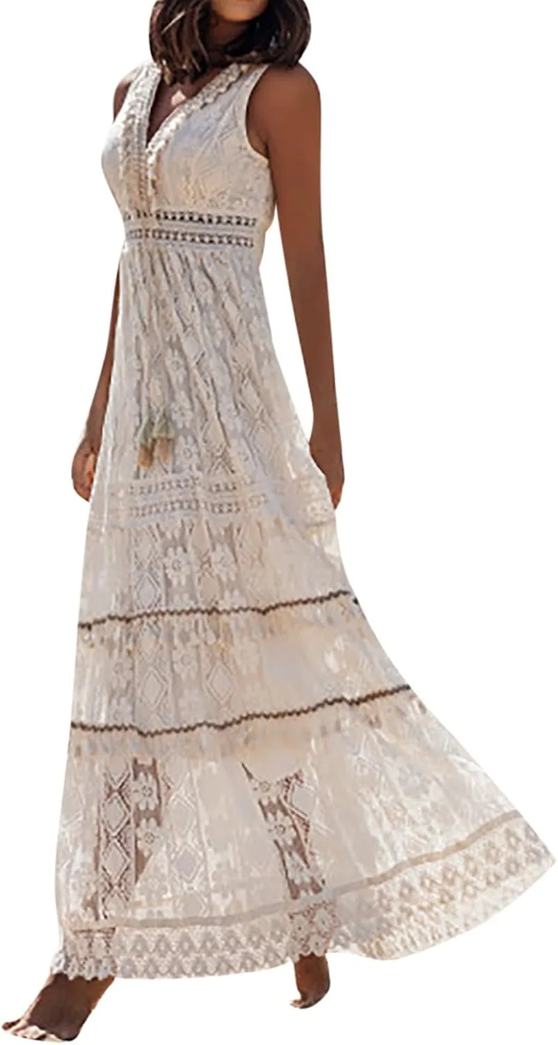 Denim Dress for Women Halter Neck Puff Sleeve Floral Boho Relaxed Fit Gauze Built in Bra Dresses Summer