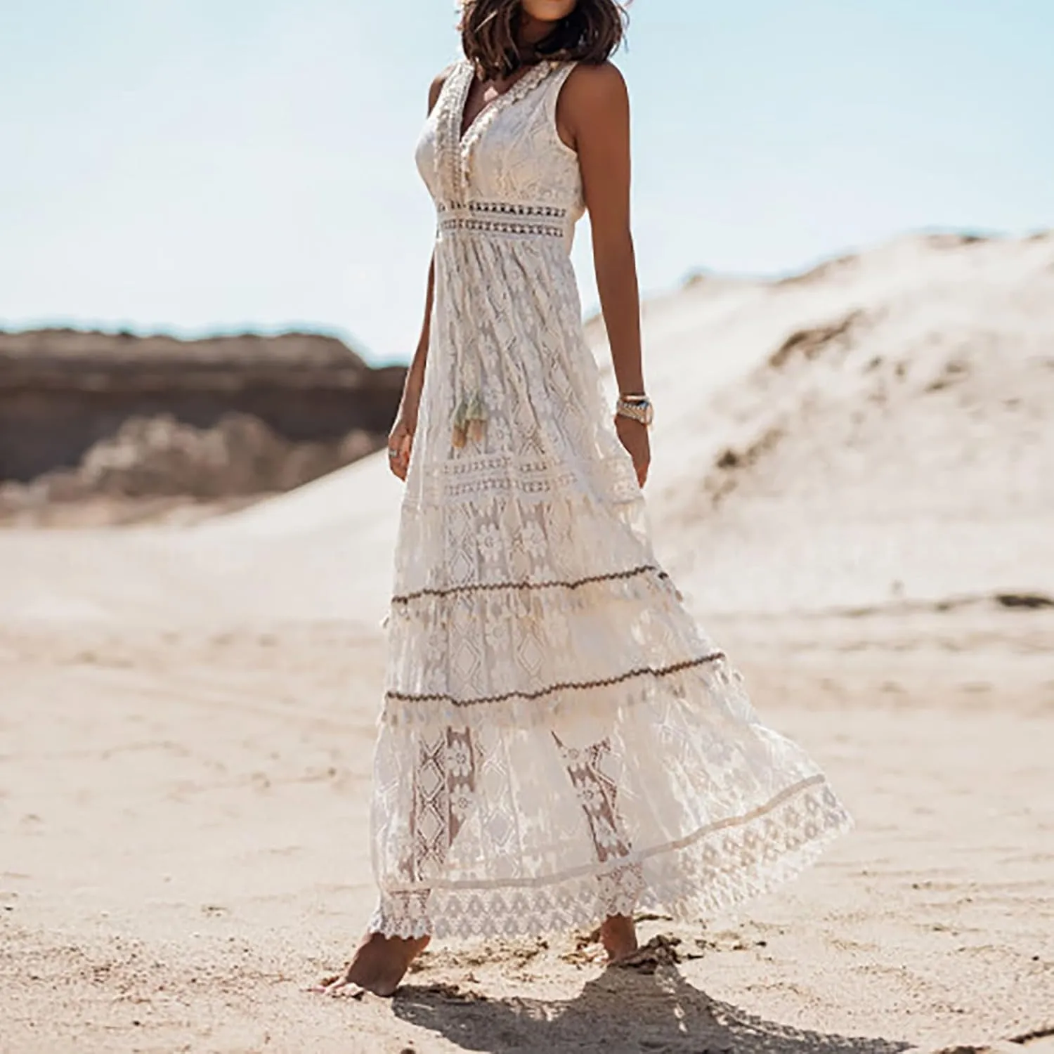 Denim Dress for Women Halter Neck Puff Sleeve Floral Boho Relaxed Fit Gauze Built in Bra Dresses Summer