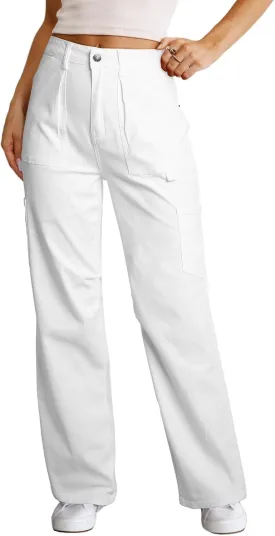 Dokotoo Womens Cargo Pants Women Baggy Wide Leg High Waist Casual Pants Jean Stretch Pants