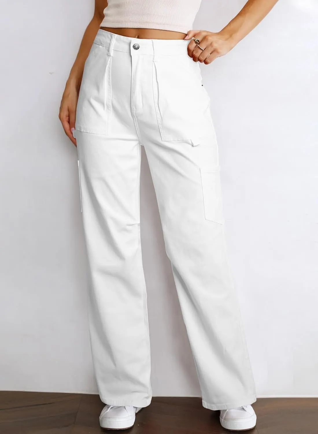 Dokotoo Womens Cargo Pants Women Baggy Wide Leg High Waist Casual Pants Jean Stretch Pants