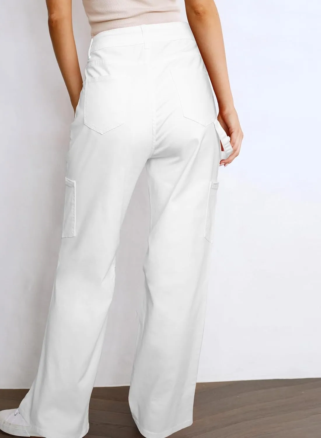 Dokotoo Womens Cargo Pants Women Baggy Wide Leg High Waist Casual Pants Jean Stretch Pants