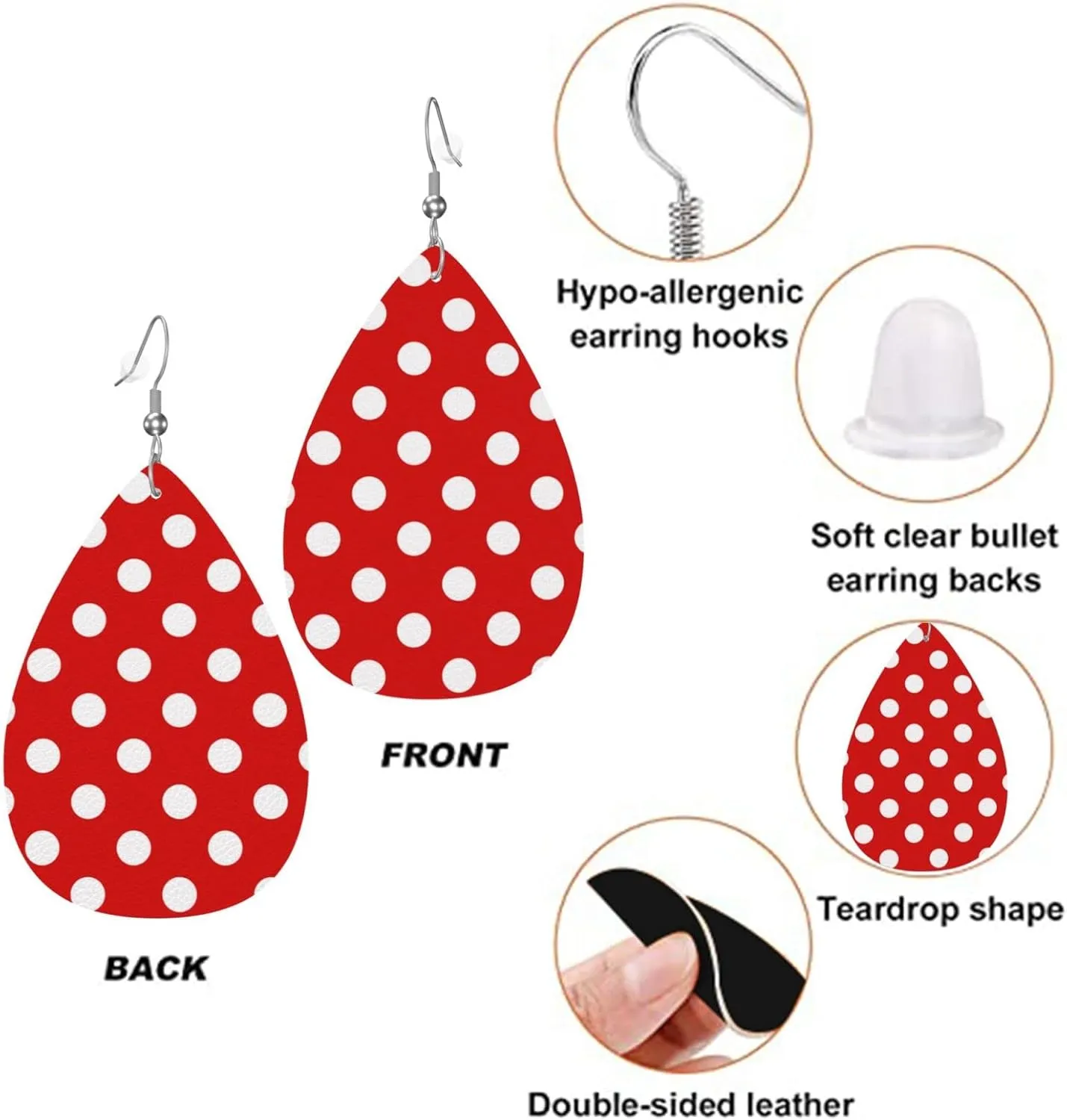 Faux Leather Earrings Rose Gold Polka Dots Teardrop Dangle Earrings For Women Girls
