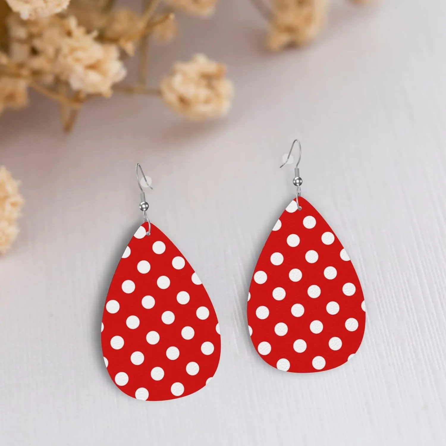 Faux Leather Earrings Rose Gold Polka Dots Teardrop Dangle Earrings For Women Girls