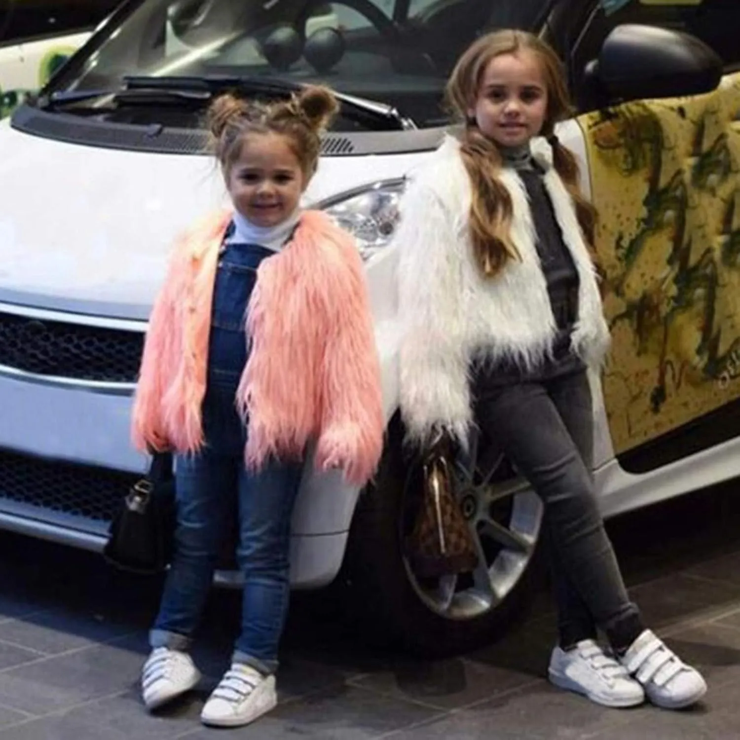 Girls Faux-Fu Jacket Coat Toddler Baby Kids Autumn Winter Thicken Warm Fashion Cool Fuzzy Outwear