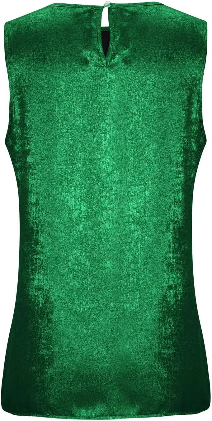 HGps8w Women's Shimmer Velvet Tank Tops Dressy Crew Neck Seeveless Cute Sparkle Glitter Party Disco Tee Shirts