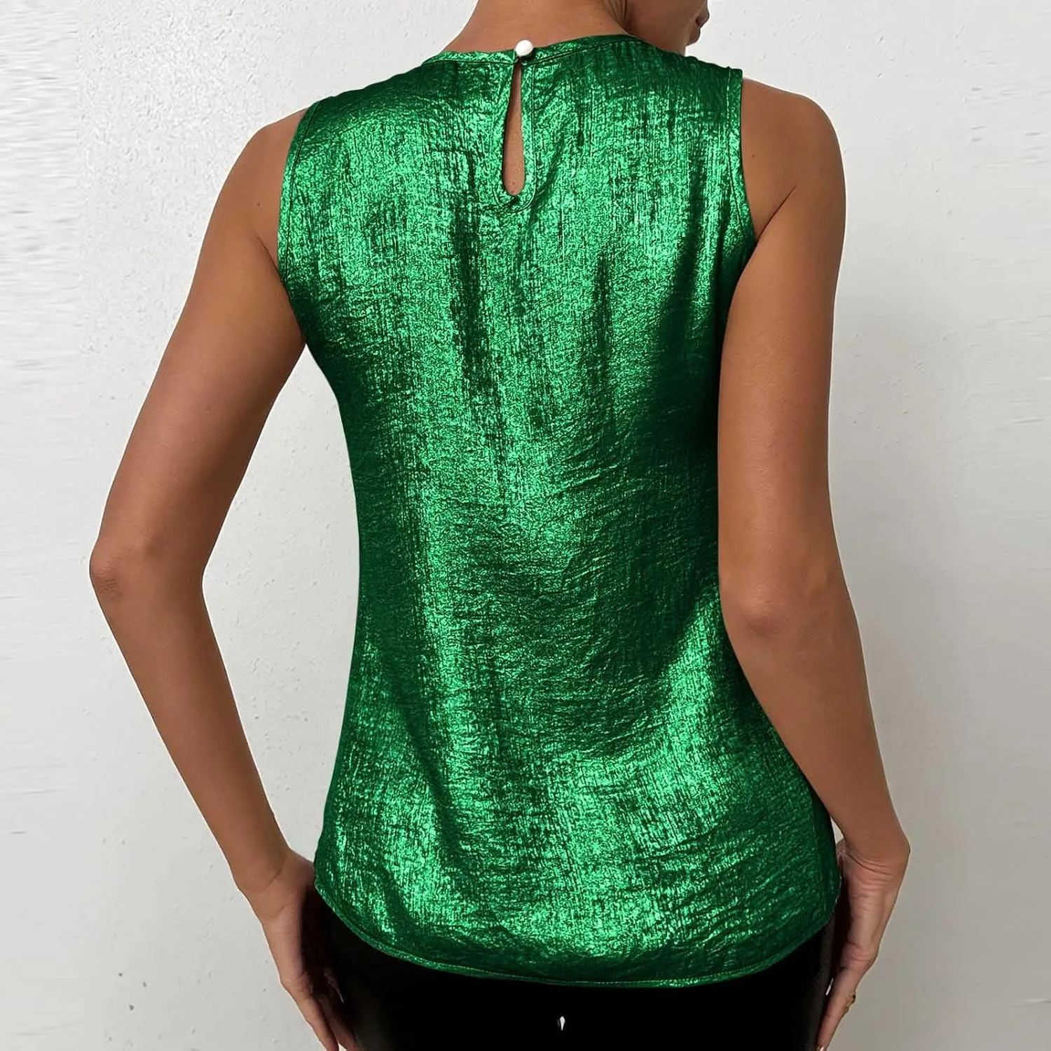 HGps8w Women's Shimmer Velvet Tank Tops Dressy Crew Neck Seeveless Cute Sparkle Glitter Party Disco Tee Shirts