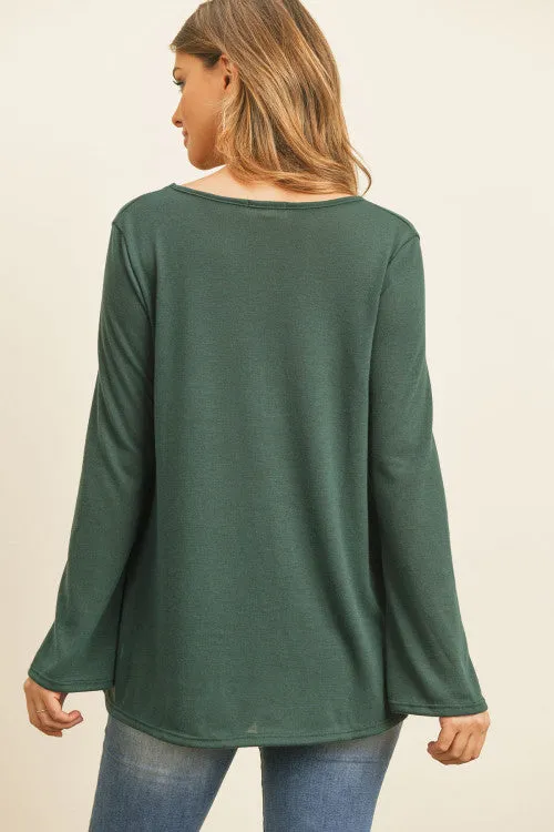 Hunter Green Criss Cross Long Sleeve Hacci Top