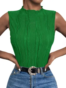 LILLUSORY Women's Mock Neck Business Casual Tank Tops Sleeveless Ruched Work Blouse Fitted 2025 Trendy Shirts