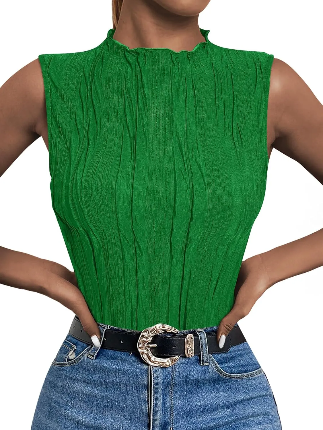 LILLUSORY Women's Mock Neck Business Casual Tank Tops Sleeveless Ruched Work Blouse Fitted 2025 Trendy Shirts