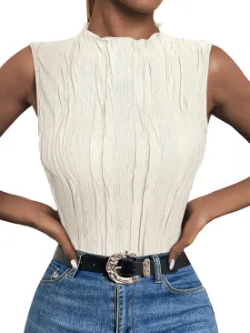 LILLUSORY Women's Mock Neck Business Casual Tank Tops Sleeveless Ruched Work Blouse Fitted 2025 Trendy Shirts