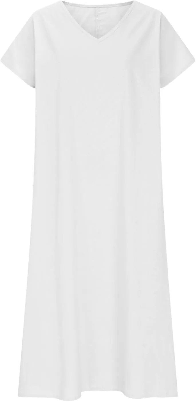 Linen Dresses for Women 2025 Trendy Flowy Sundresses Loose Fit Cotton Maxi Dress Summer Beach Vacation Casual Dress