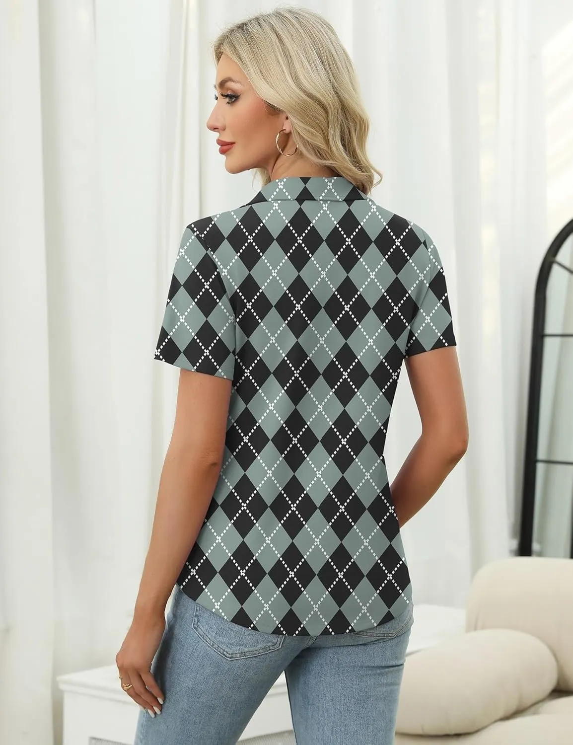 LOMON Womens Golf Polo Shirts Summer Short Sleeve 1/4 Zip Tops Moisture Wicking Casual Tennis Activewear with Pockets