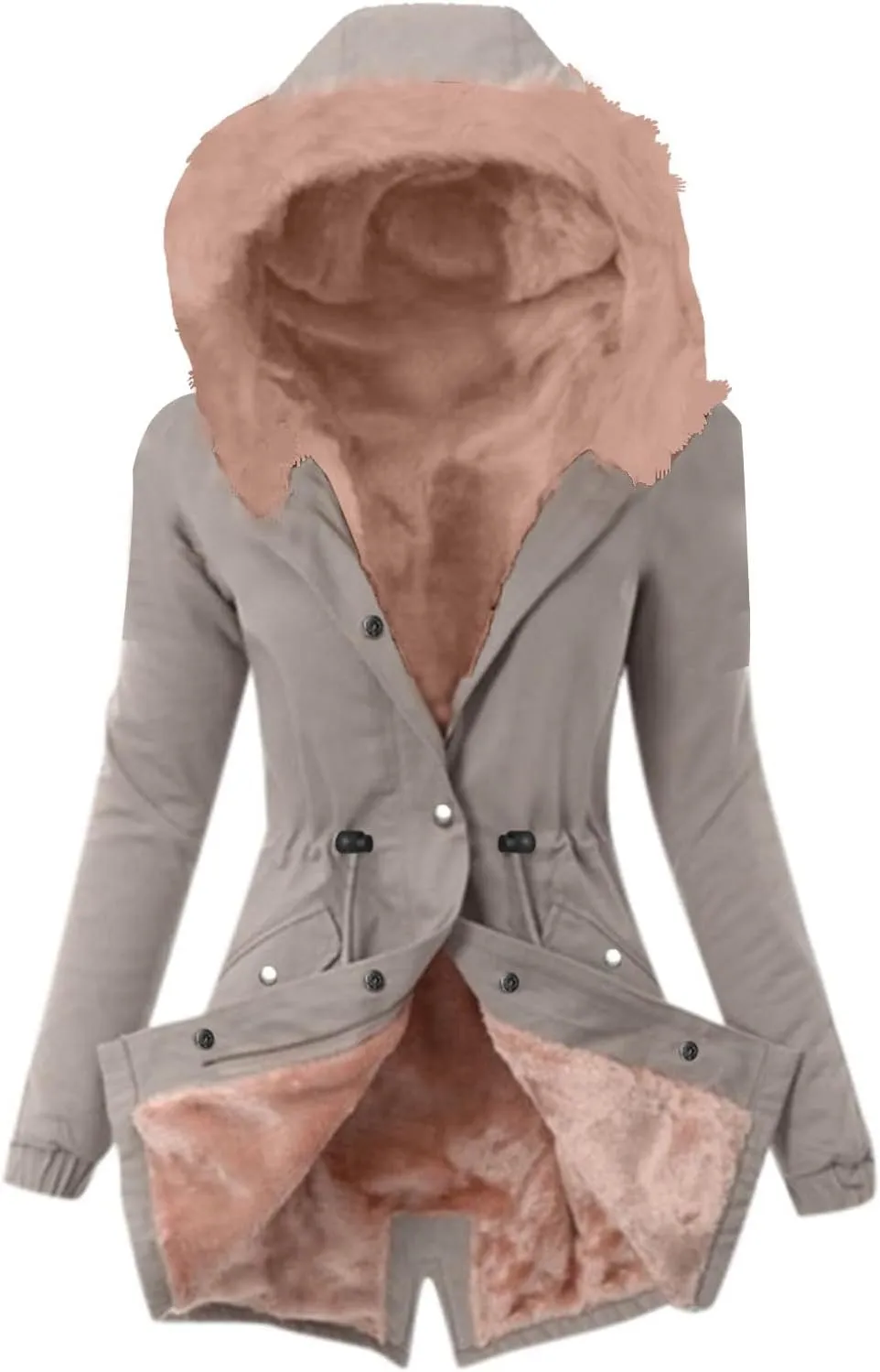 maisdgop Womens Winter Coats Mid Length Sherpa Lined Warm Heavy Jackets Thickened Windproof Outerwear With Fur Hood