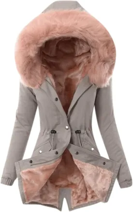 maisdgop Womens Winter Coats Mid Length Sherpa Lined Warm Heavy Jackets Thickened Windproof Outerwear With Fur Hood