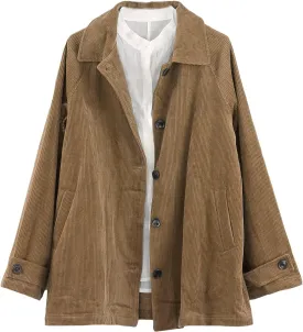Minibee Women's Corduroy Jackets Long Sleeve Coats Button Down Outwear Tops with Pockets