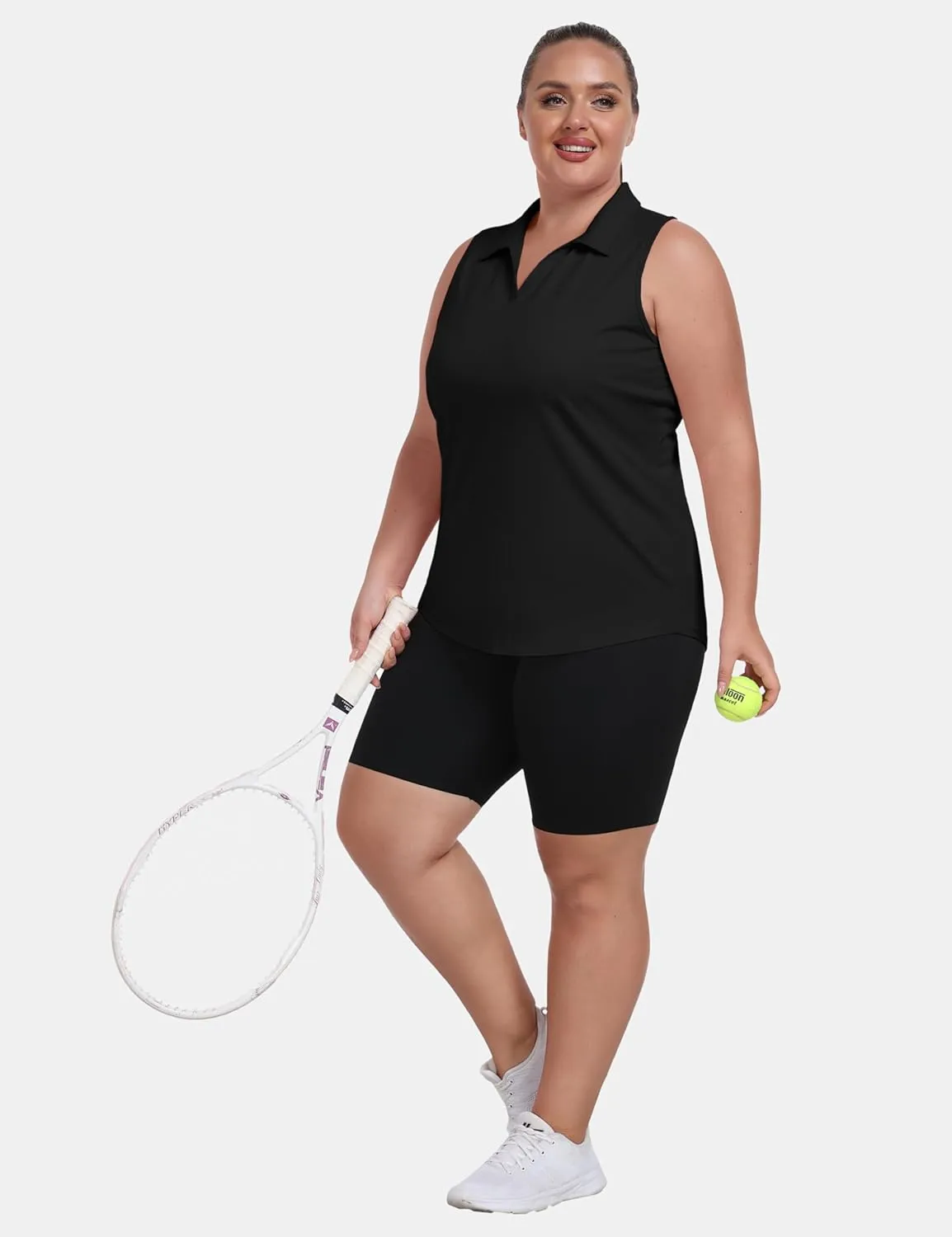 MoFiz Women's Plus Size Golf Polo Shirts Loose Fit Short Sleeve V-Neck Tennis Workouts Tops, XL-5XL