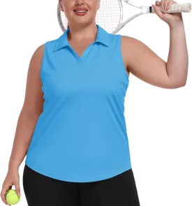 MoFiz Women's Plus Size Golf Polo Shirts Loose Fit Short Sleeve V-Neck Tennis Workouts Tops, XL-5XL