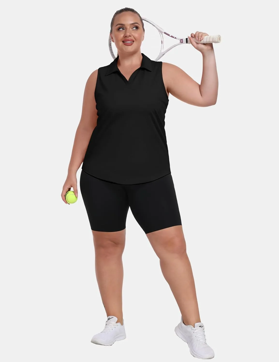 MoFiz Women's Plus Size Golf Polo Shirts Loose Fit Short Sleeve V-Neck Tennis Workouts Tops, XL-5XL