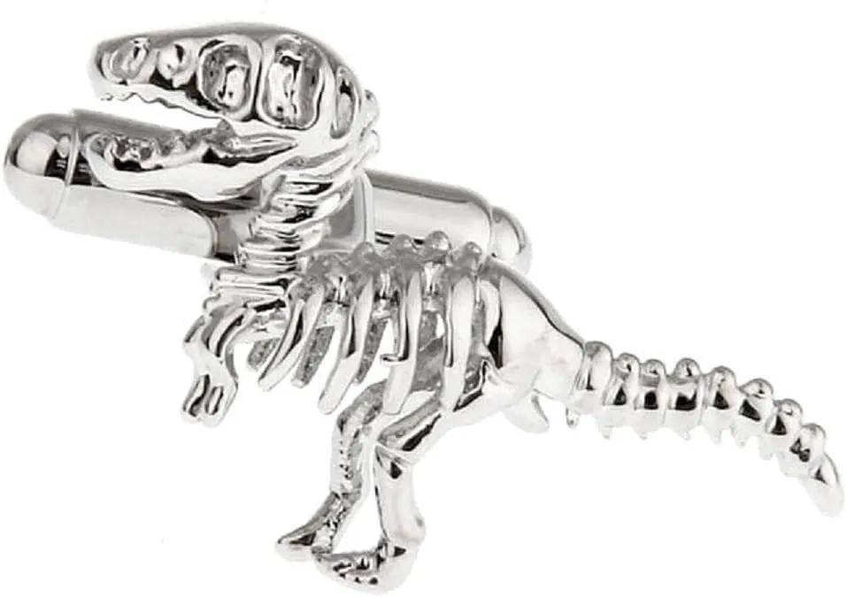 MRCUFF Dinosaur Tyrannosaurus Rex Skeleton Fossil Pair of Cufflinks in a Presentation Gift Box & Polish Cloth