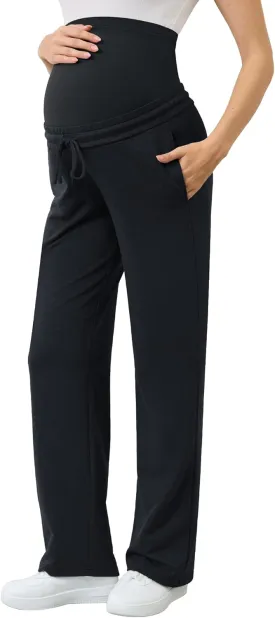 PACBREEZE Women's Maternity Pants Straight Leg Over Belly Casual Comfy Activewear Pregnancy Pants with Drawstrings