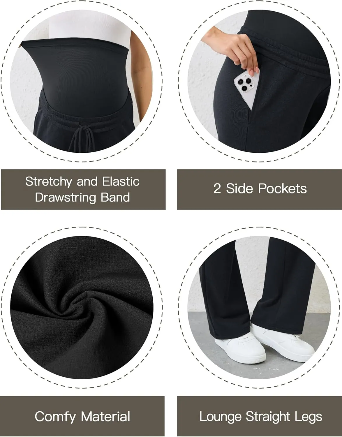 PACBREEZE Women's Maternity Pants Straight Leg Over Belly Casual Comfy Activewear Pregnancy Pants with Drawstrings