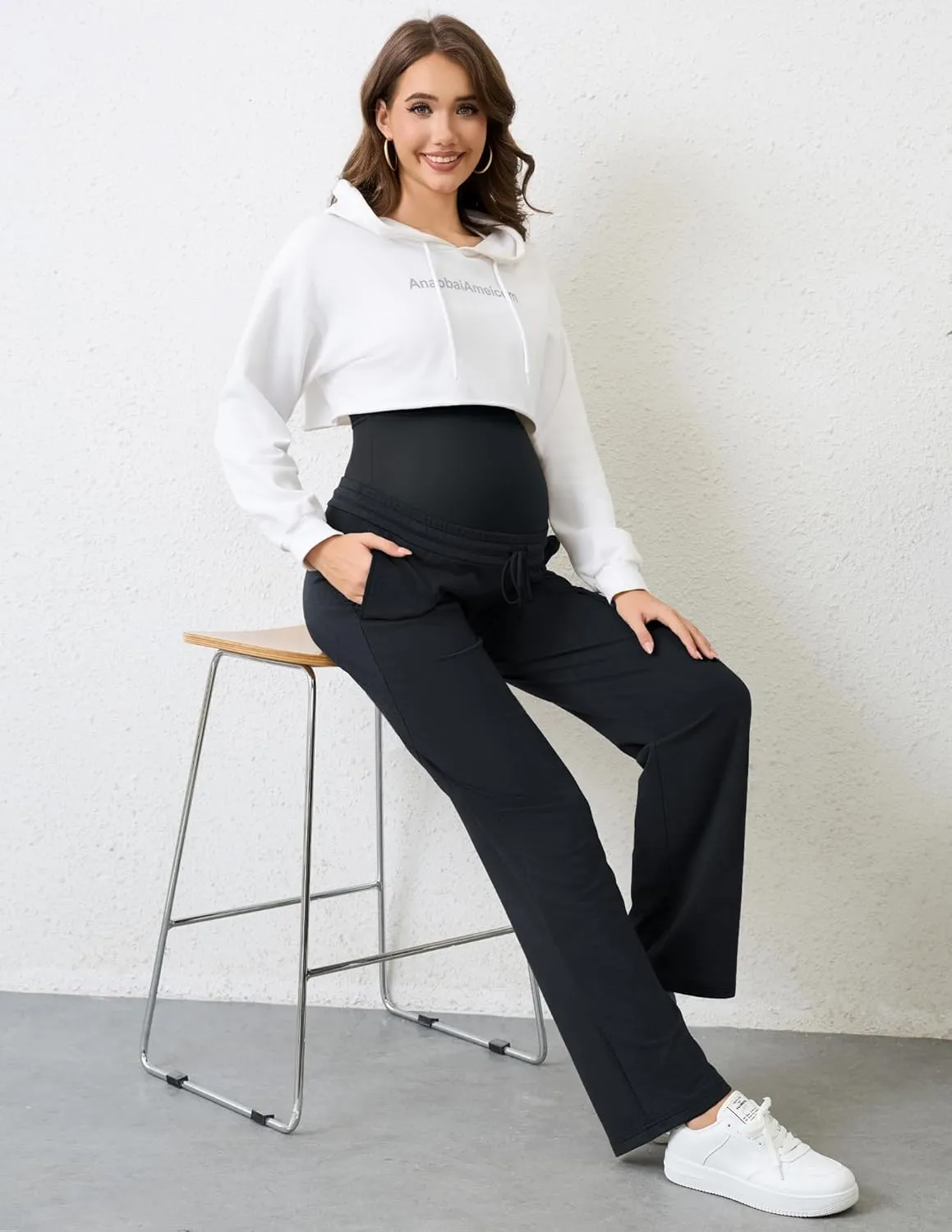 PACBREEZE Women's Maternity Pants Straight Leg Over Belly Casual Comfy Activewear Pregnancy Pants with Drawstrings