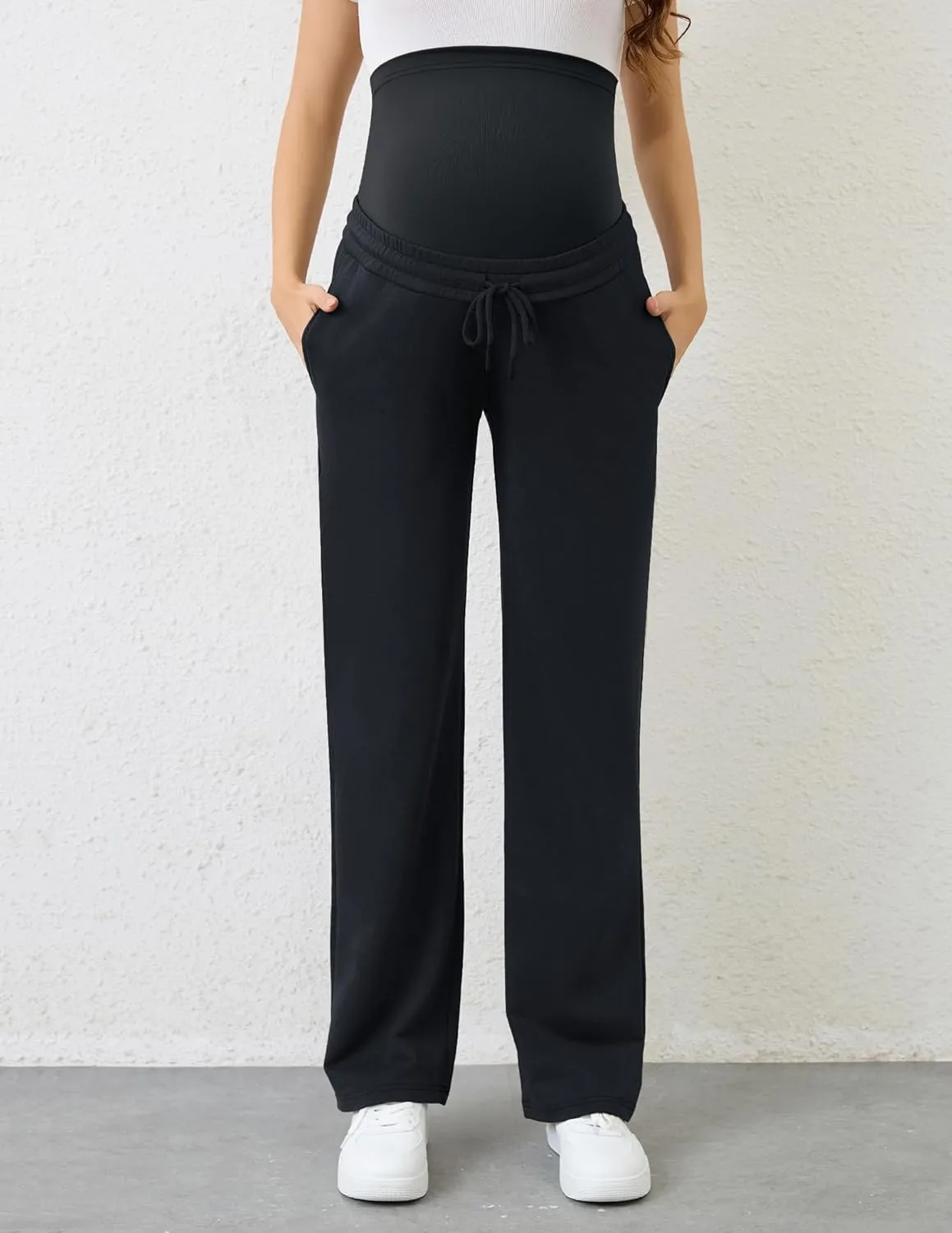 PACBREEZE Women's Maternity Pants Straight Leg Over Belly Casual Comfy Activewear Pregnancy Pants with Drawstrings