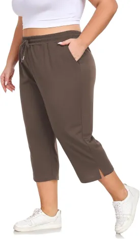 Plus Size Capri Pants for Women Loose Fit Yoga Pants with Pockets Workout Activewear Sweatpants