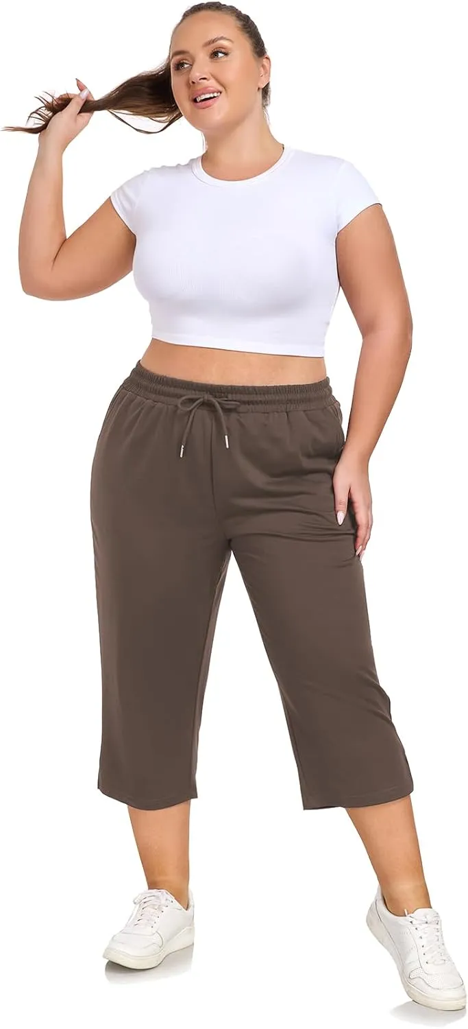 Plus Size Capri Pants for Women Loose Fit Yoga Pants with Pockets Workout Activewear Sweatpants