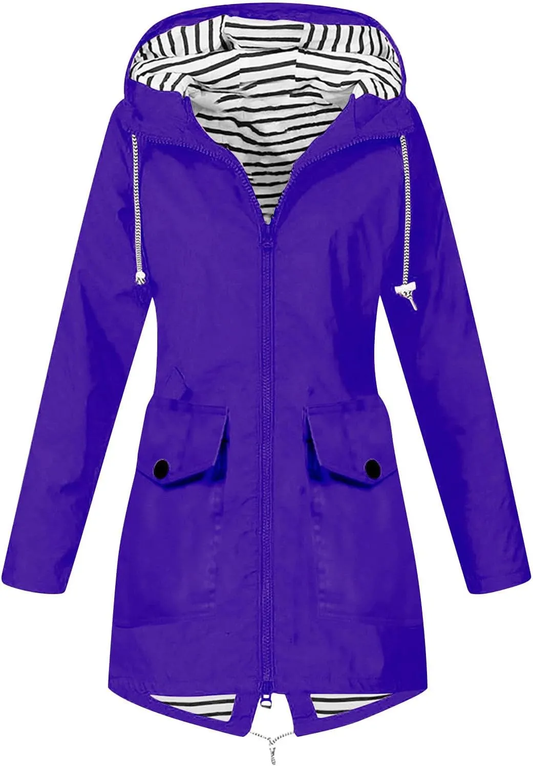 Rain Coats For Women Hiking Nylon Waterproof Hooded Zipper Length Coat Fall Winter Solid Color Outdoor Rain Jackets