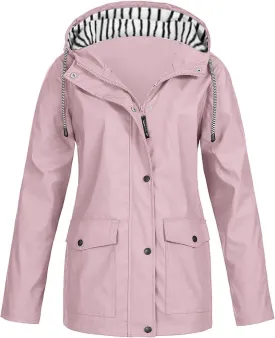 Rain Jackets for Women Windproof Waterproof Outdoor Lined Hooded Coats Fall Winter Warm Hiking Raincoat with Pockets