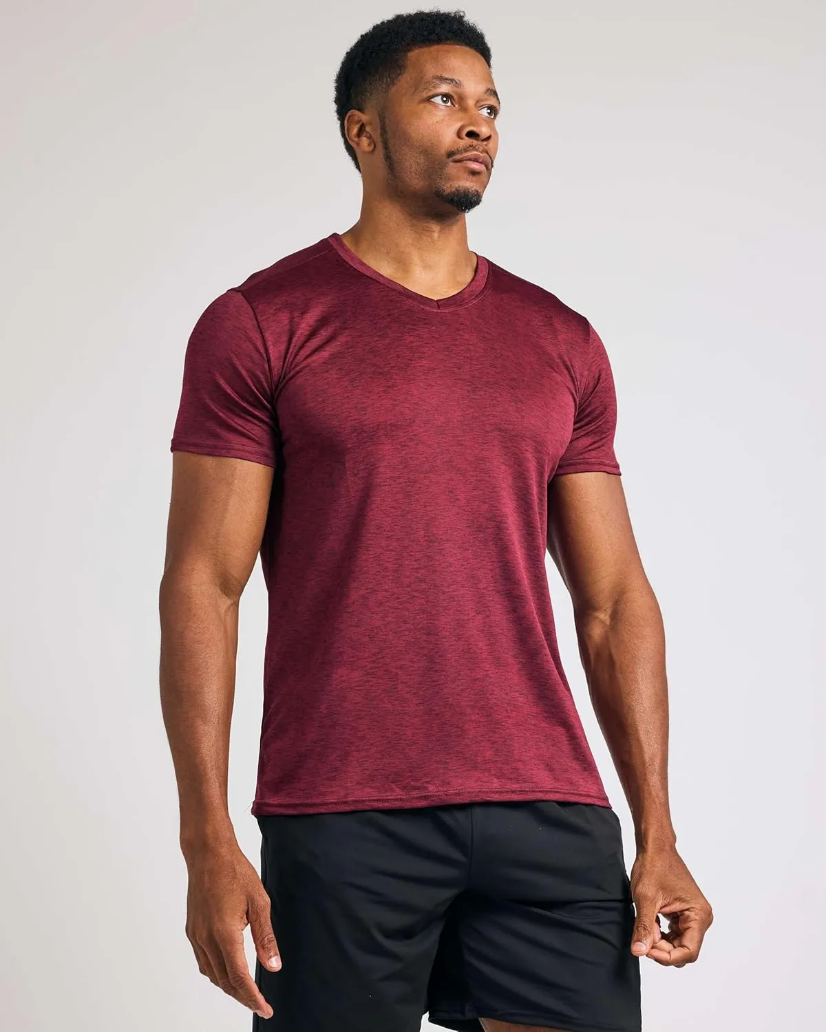 Real Essentials 5 Pack: Mens V-Neck Dry-Fit Moisture Wicking Active Athletic Tech Performance T-Shirt